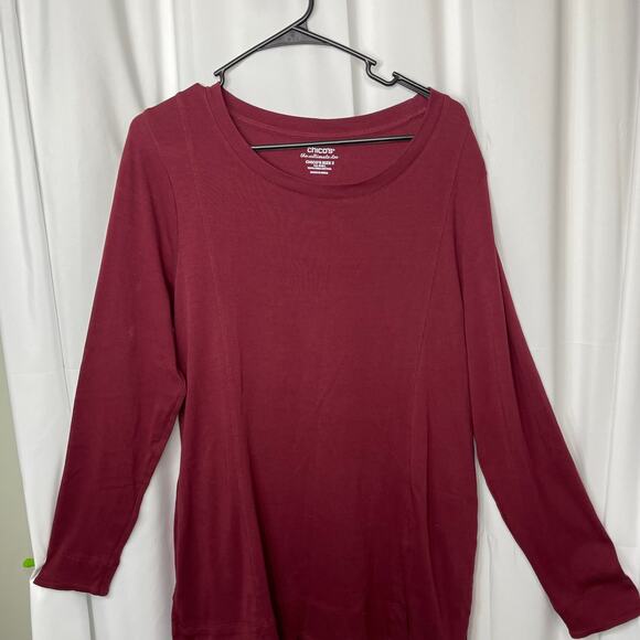 Chico's knit t-shirt tunic length top large 12 red burgundy THE UTLIMATE TEE - Picture 2 of 16